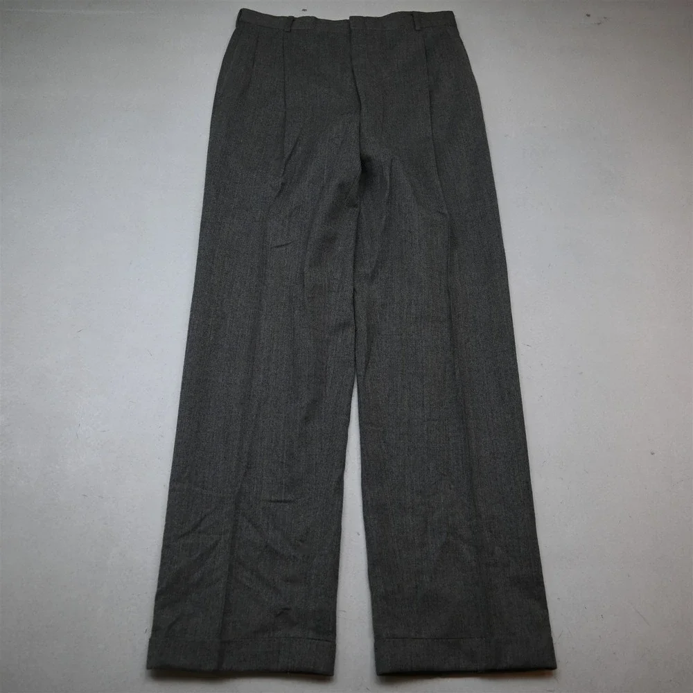Vtg USA Made 42L 30x34 Gray Herringbone 100% Wool Flannel Mens Jacket Pants Suit